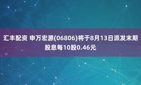 汇丰配资 申万宏源(06806)将于8月13日派发末期股息每10股0.46元